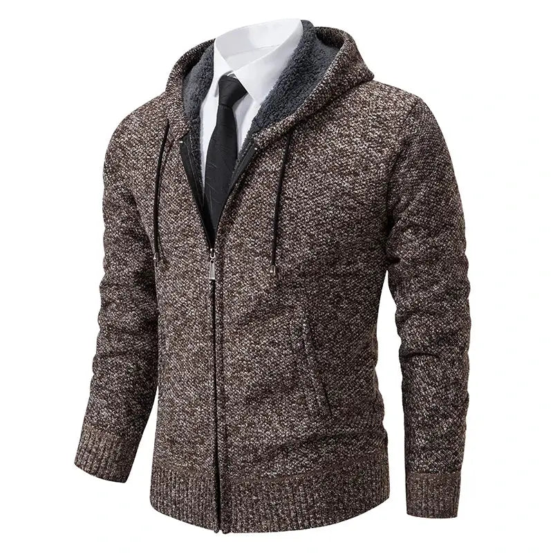 Mens Autumn Winter Solid Color Casual Sports Coat Stand Collar Fleece Lined Zipper Cardigan Warm
