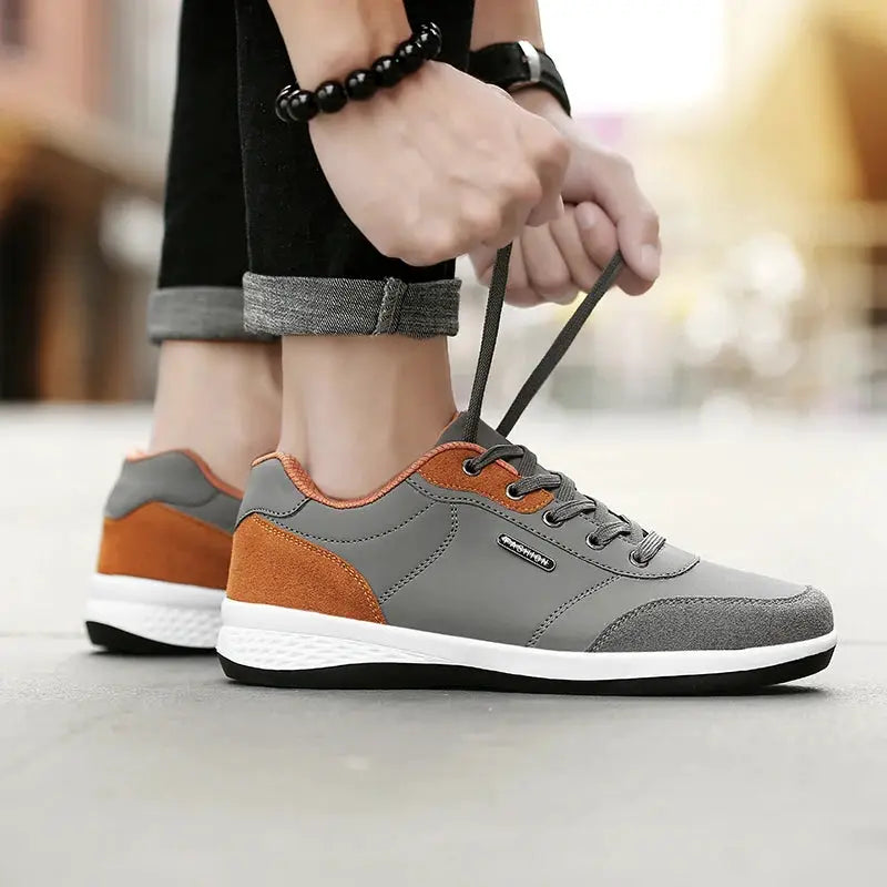 YRZL Men Waterproof Walking Sneakers Leather Non Slip Sports Shoes for Spring Autumn Outdoor Wear