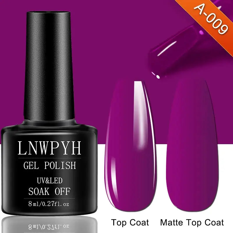 Simples Market gel polish bottle with UV/LED soak-off gel; purple swatches Top Coat and Matte Top Coat, A-009