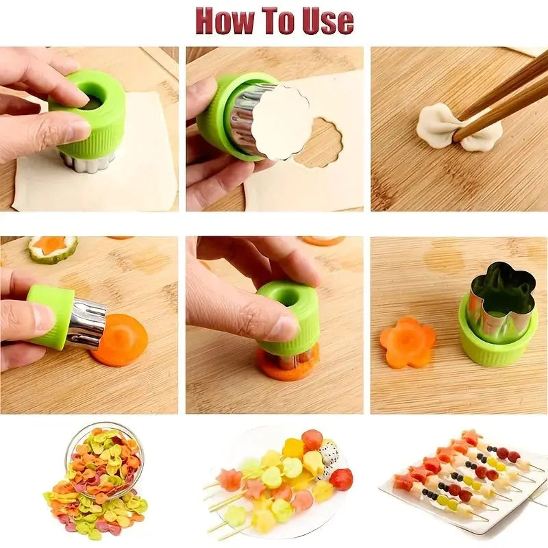 9 Piece Stainless Steel Cookie And Vegetable Cutting Set With Mini Embossing Molds For Kids Baking