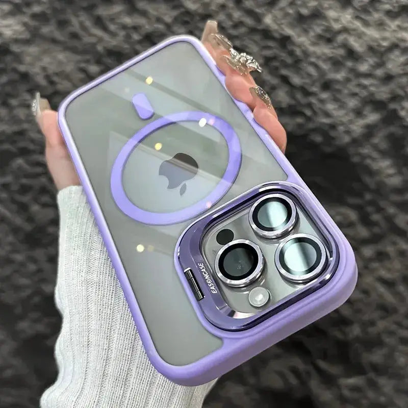 Purple magnetic shockproof iPhone case with transparent back and MagSafe ring for iPhone 11–16 Pro Max by Simples Market