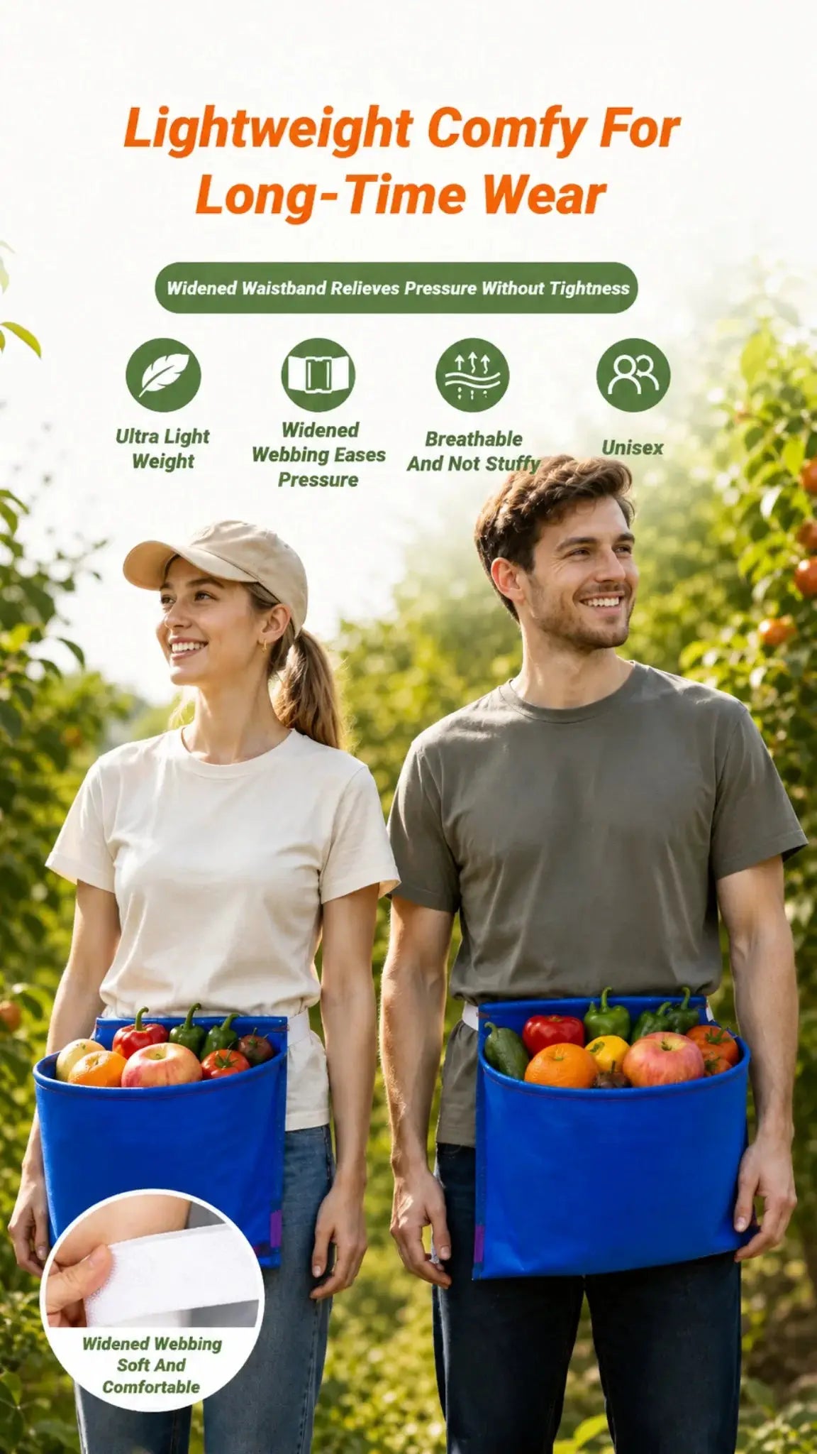Simples Market waterproof fruit and vegetable picking apron; pair of blue waist harvest bags for gardening