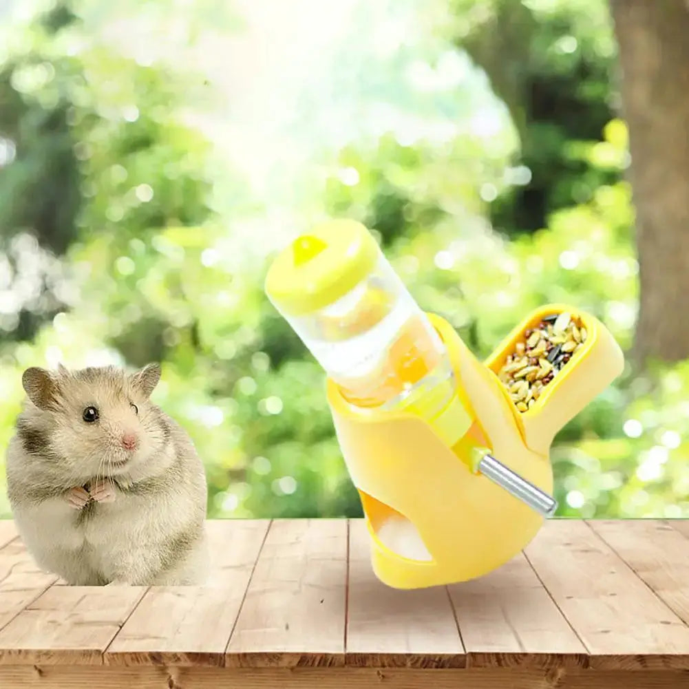 Hamster water feeder yellow automatic drinker with food container for small pets