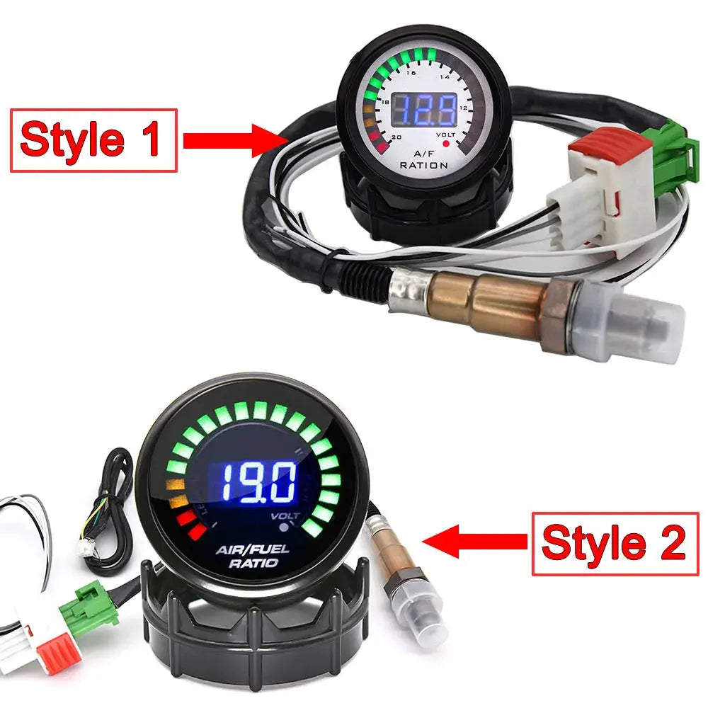 2'' Air-Fuel Ratio and voltmeter car gauge kit by Simples Market; Style 1 and Style 2 with wiring harnesses for 12V vehicles
