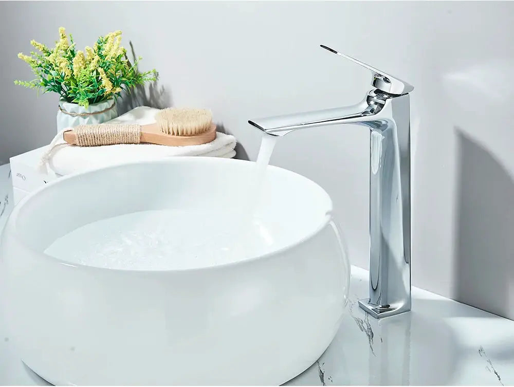 Basin sink mixer tap, deck-mounted chrome with single lever