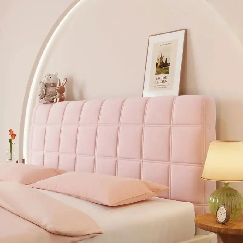 Headboard Cover Queen Size pink stretch velvet slipcover for an upholstered headboard (dustproof)