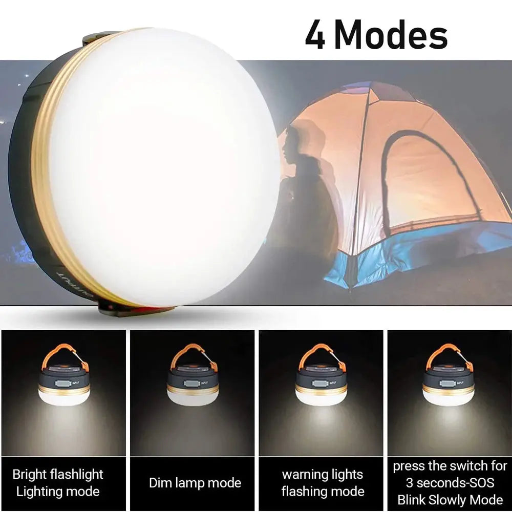 Simples Market camping lantern, 10W USB-rechargeable with orange handle, portable hanging lamp, 4 lighting modes.