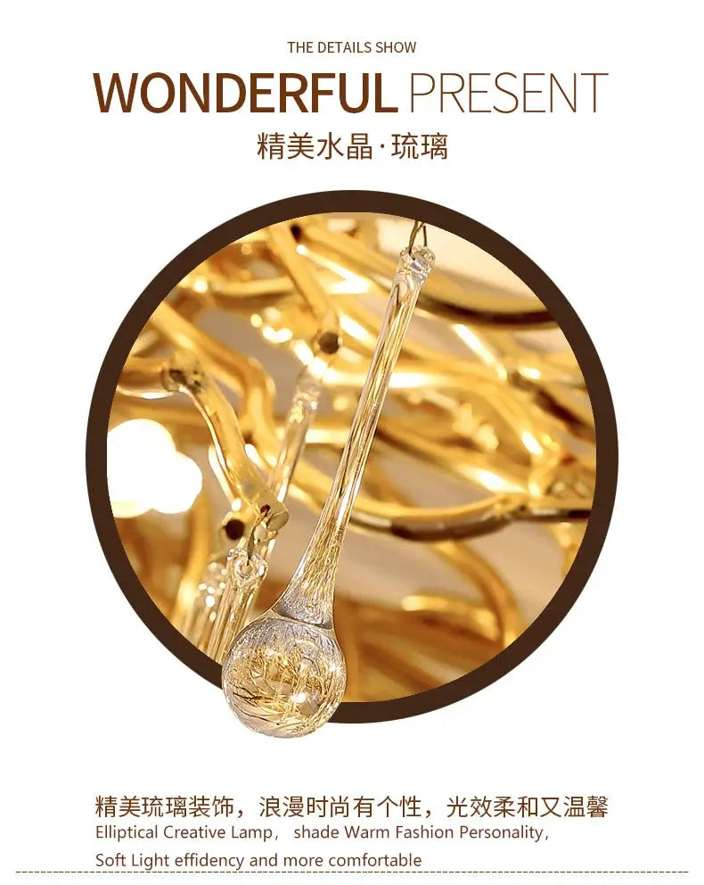 Simples Market crystal water-drop pendant light with gold chrome finish
