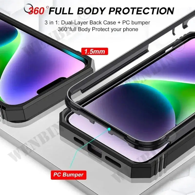 Simples Market iPhone case: heavy-duty, 360° full-body protection with dual-layer PC bumper and built-in kickstand