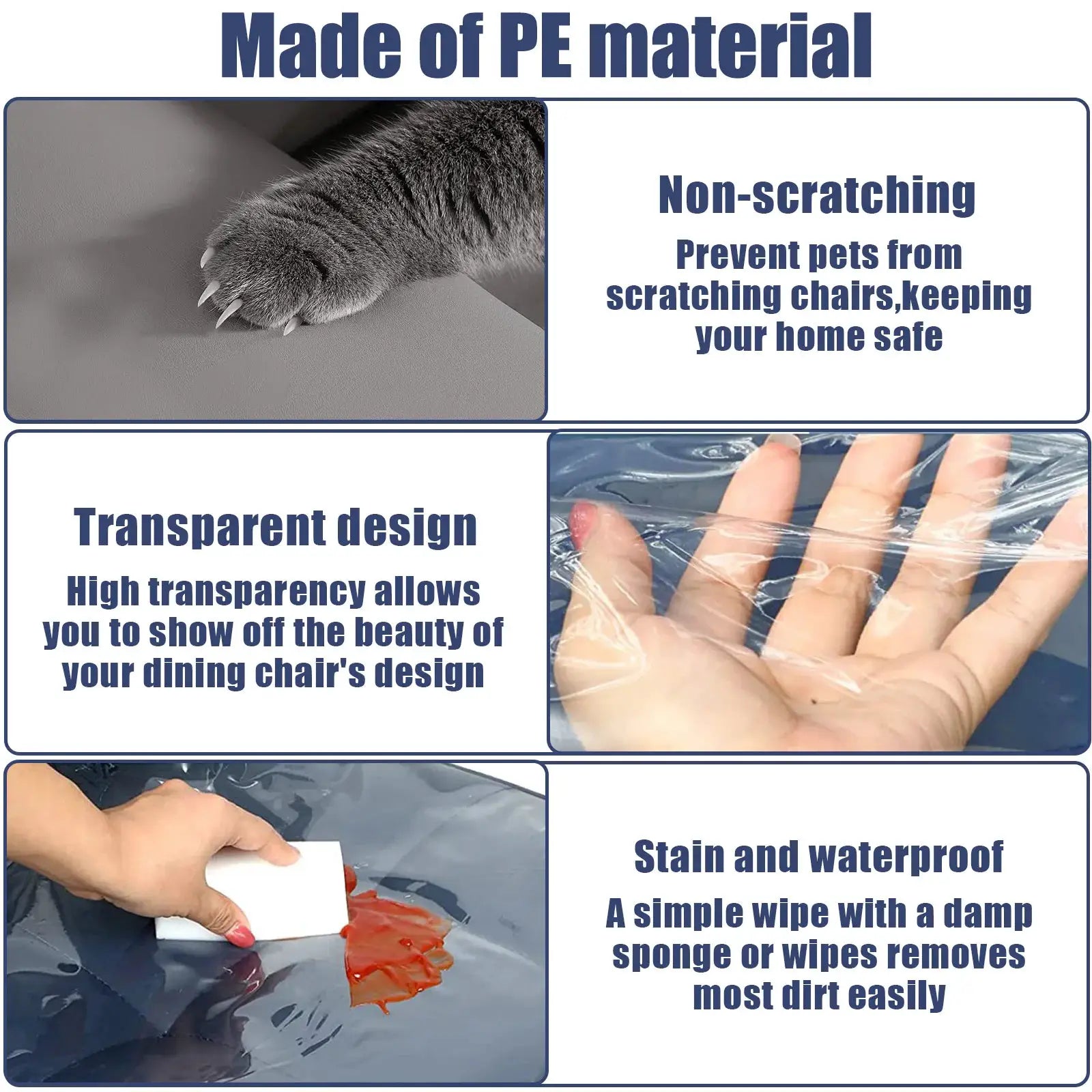 Simples Market transparent PE couch cover; pet claw protection, waterproof, non-scratching with wipe-clean design.