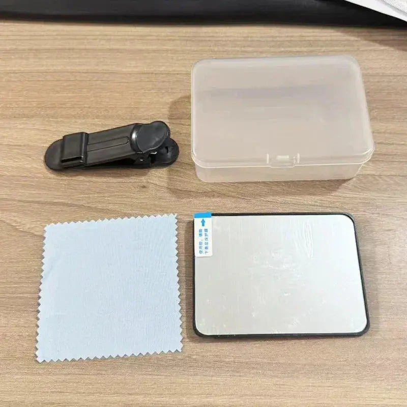4-piece portable mobile phone camera reflector kit by Simples Market with clip, mirror panel, case and microfiber cloth