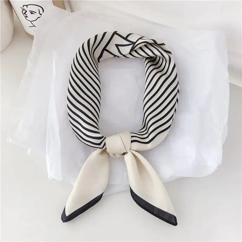 Korean Style Women Striped Brocade Square Scarf 70cm Headscarf for Everyday Wear