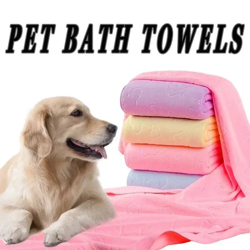 Pet bath towels for dogs and cats 5-pack by Simples Market; quick-dry soft fiber absorbent towels in pastel colors