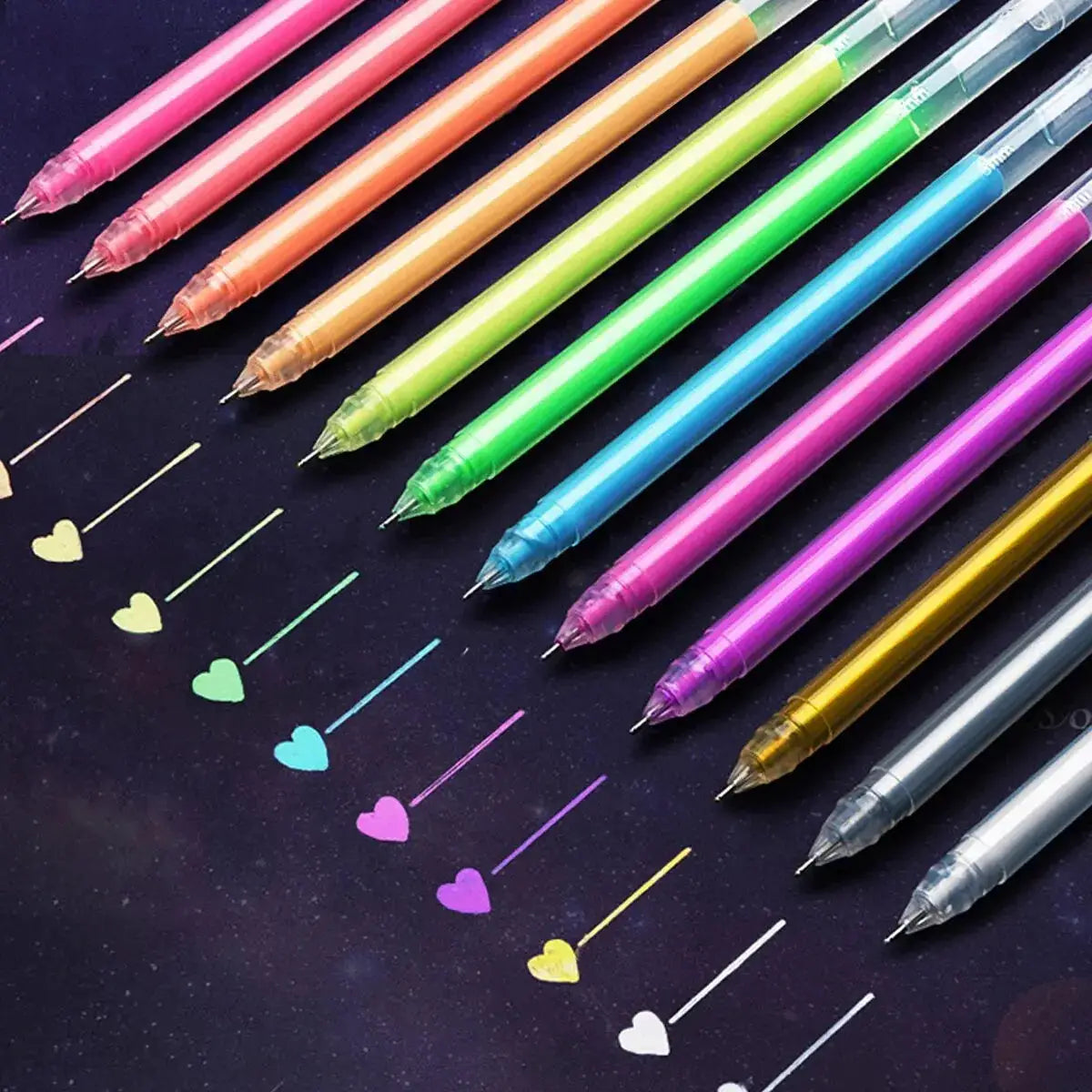 12-color gel pen set with fine 0.5mm tips for drawing and doodling on dark paper