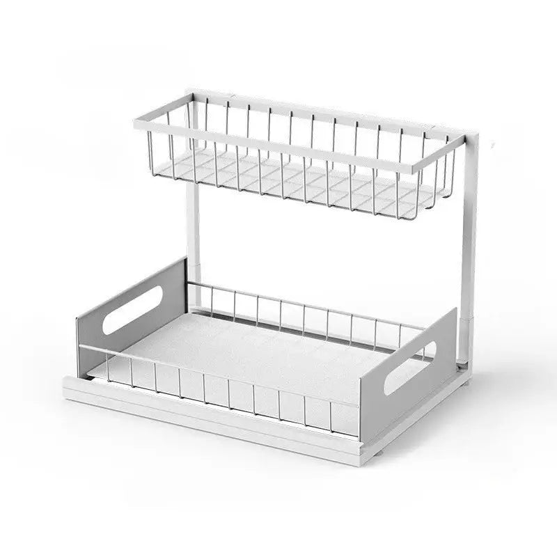 2 Tier Sliding Under Sink Organizer Metal Storage For Kitchen And Bathroom Cabinets Rustproof Cleaning Supplies