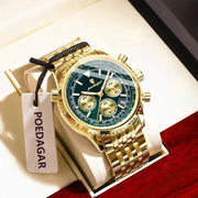 Simples Market POEDAGAR gold-tone stainless steel chronograph wristwatch with teal dial