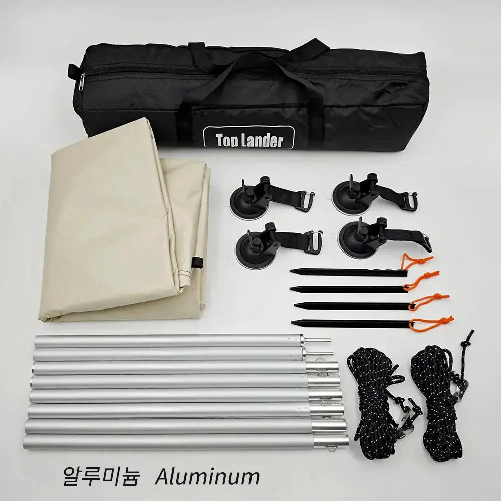 Manta Ray Car Side Awning With Suction Cup Anchors Black Coated Tarp For SUV Camping Waterproof UV Shield Shade