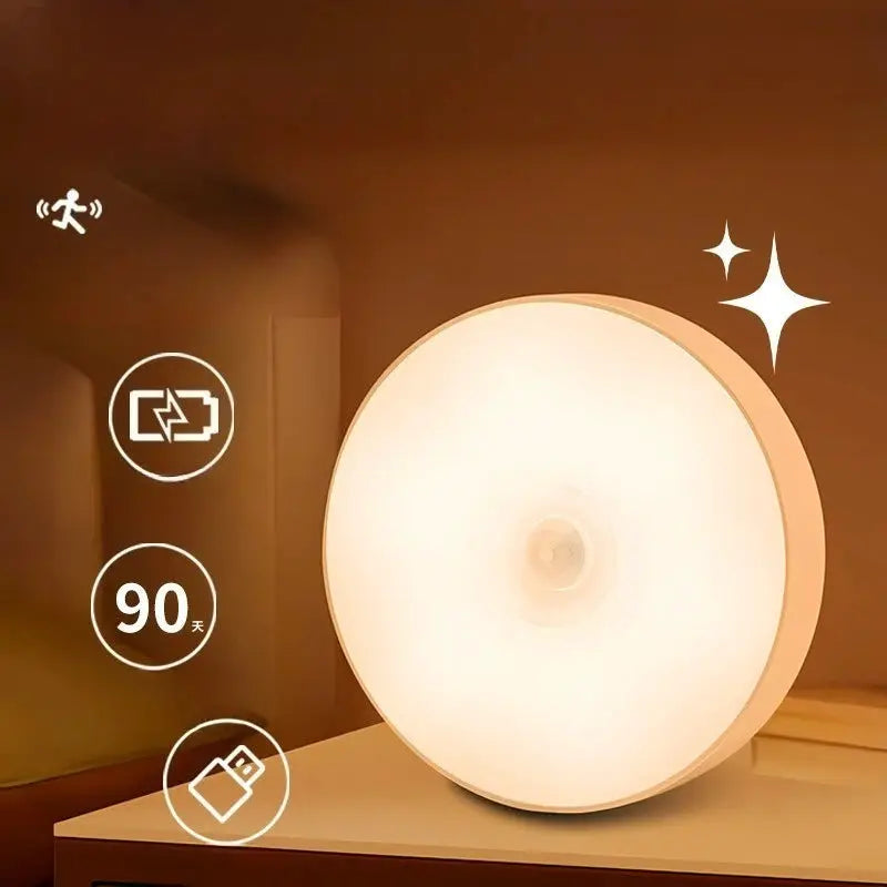 USB Rechargeable LED Night Light Motion Sensor Magnetic Wireless Lamp Warm White No Flicker For Closet Bed Cabinet