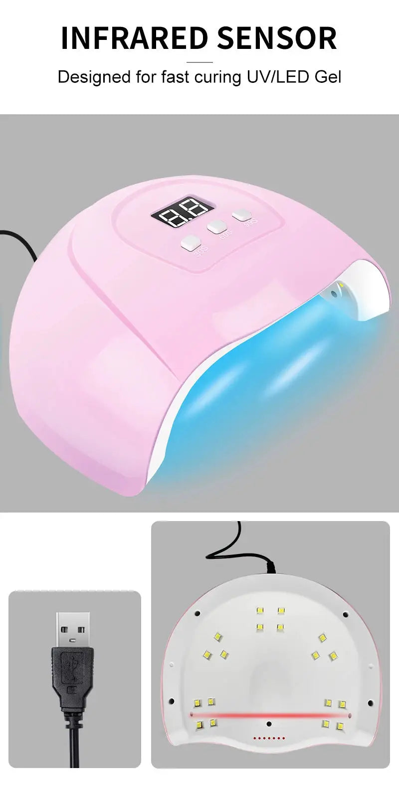 Simples Market Nail Gel Kit with pink LED nail lamp and USB power cable