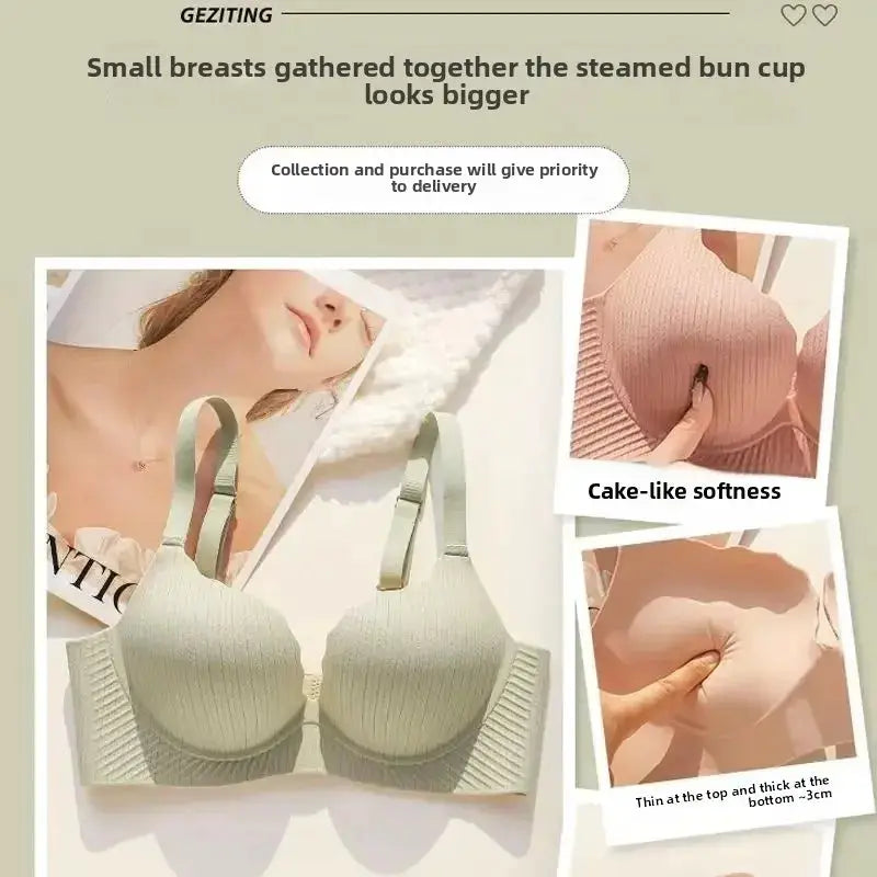 Push-up bra for small chests by Simples Market; cream beige, 6cm thick padding, no steel ring.