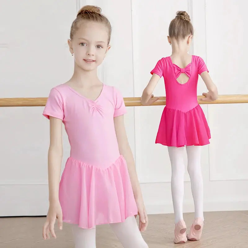 DreamDance Girls Ballet Leotard Dress With Chiffon Skirt Breathable Cotton Elastane Blend For Flexible Comfort
