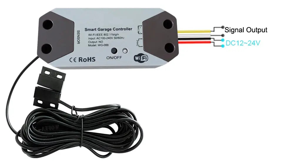 Simples Market Wofea WiFi smart garage door controller, DC12–24V with wiring harness for Alexa and Google Home
