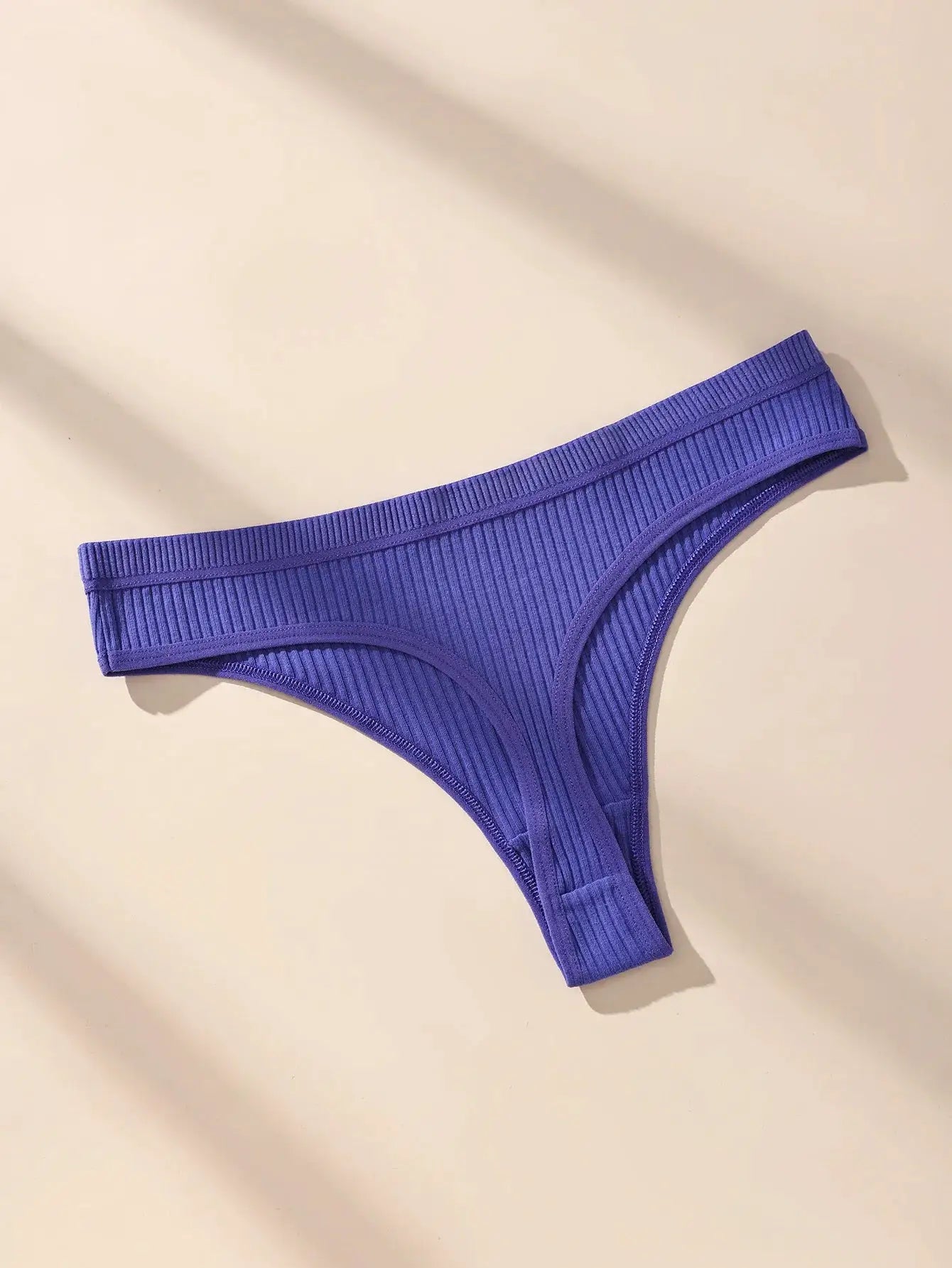 Purple ribbed cotton thong underwear for women by Simples Market with elastic waistband