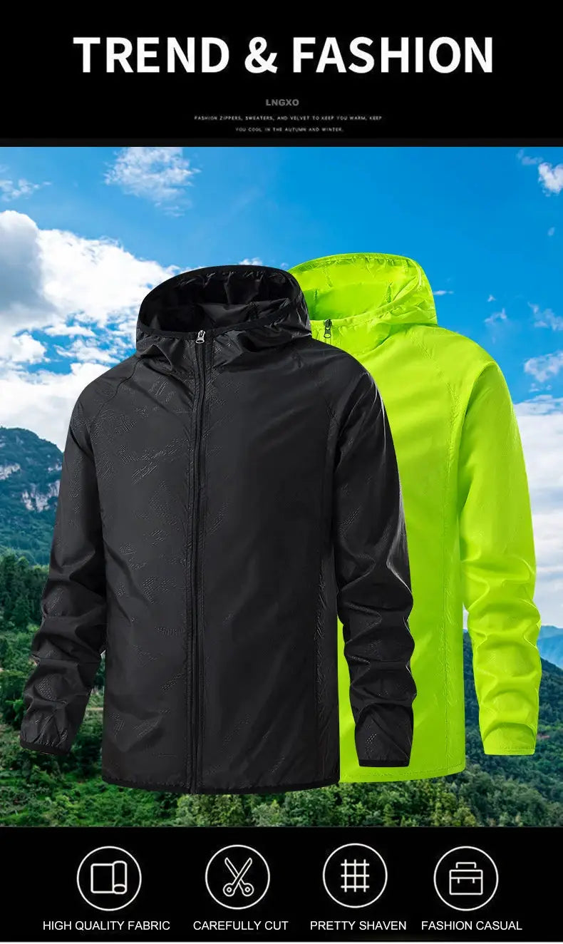 LNGXO waterproof hiking jackets, black and neon green, unisex windbreakers, Simples Market, 2-pack.