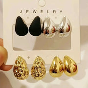 4 Pair Set Vintage Glossy Thick Acrylic Water Drop Stud Earrings For Women Fashion Tear Drop Party Jewelry