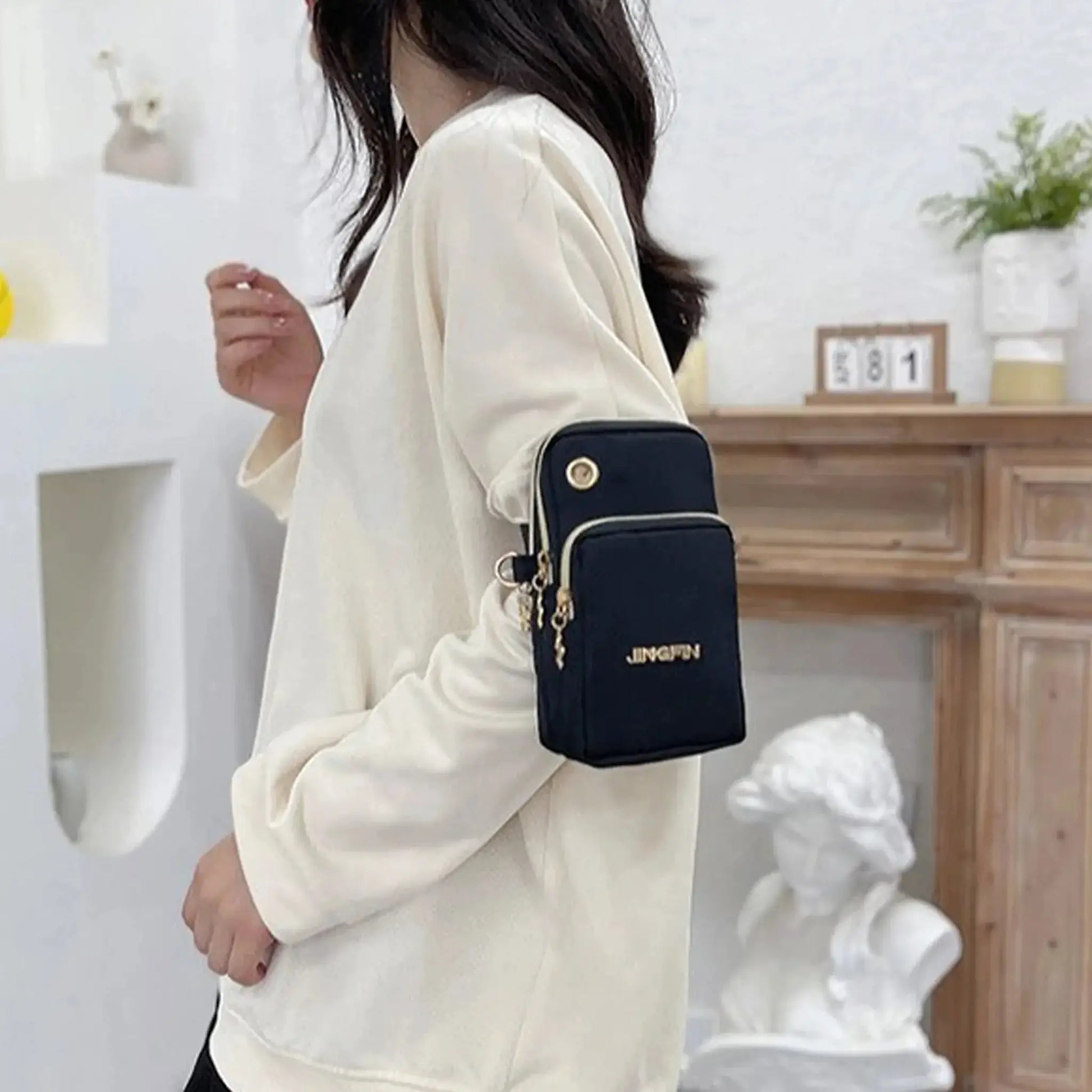 Mobile Phone Bag, women's crossbody mini bag in navy with gold hardware from Simples Market