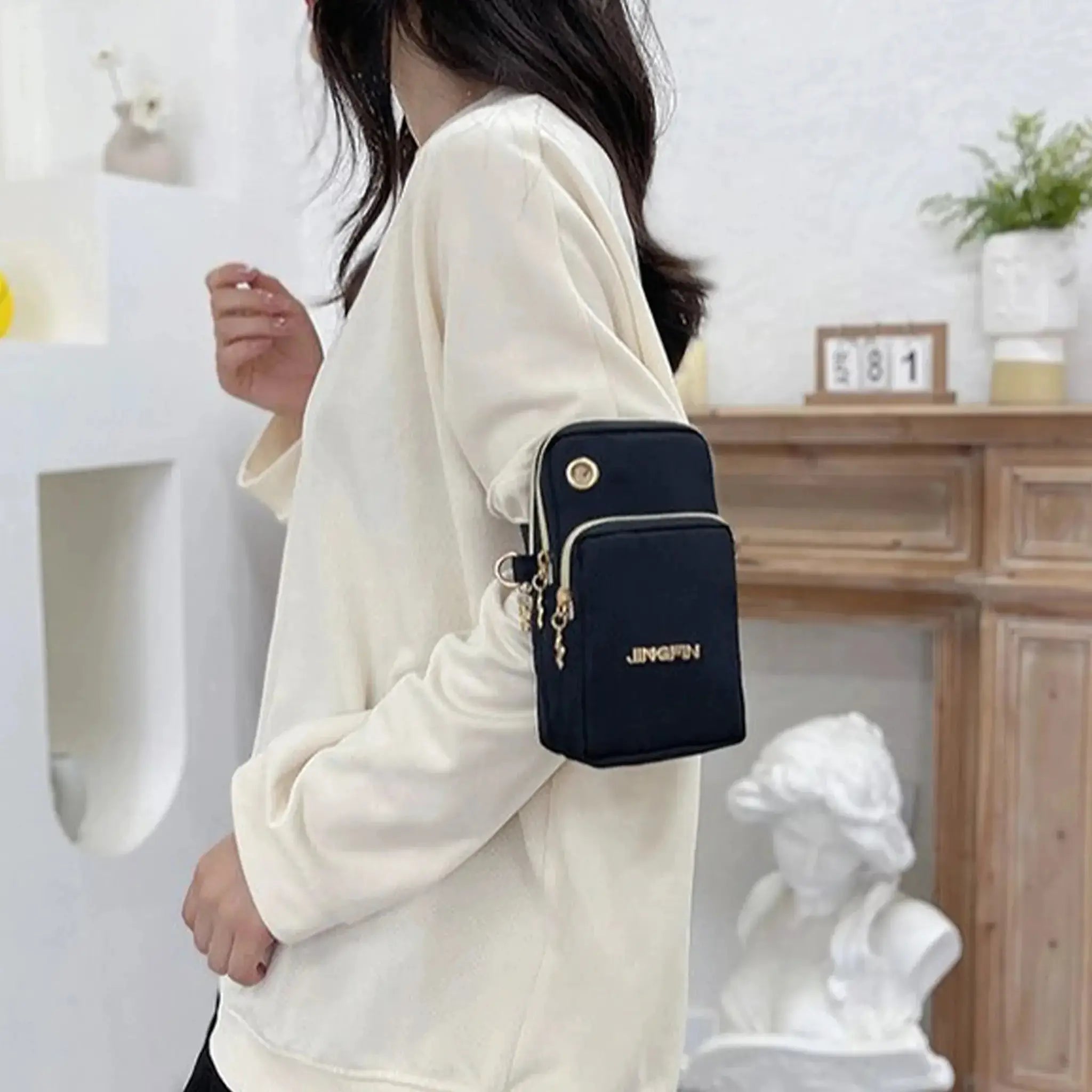 Mobile Phone Bag, women's crossbody mini bag in navy with gold hardware from Simples Market