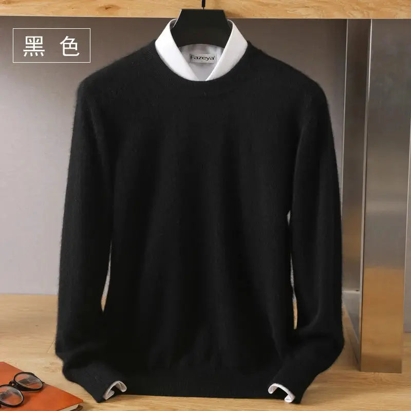 Men's black 100% mink cashmere O-neck knit sweater by Simples Market