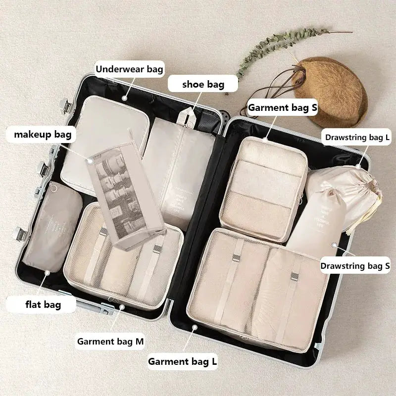 EcoVoyage Travel Storage Bag Set 7 8 9 Piece Eco Friendly Compression Packing Cubes For Clothes Shoes Toiletries