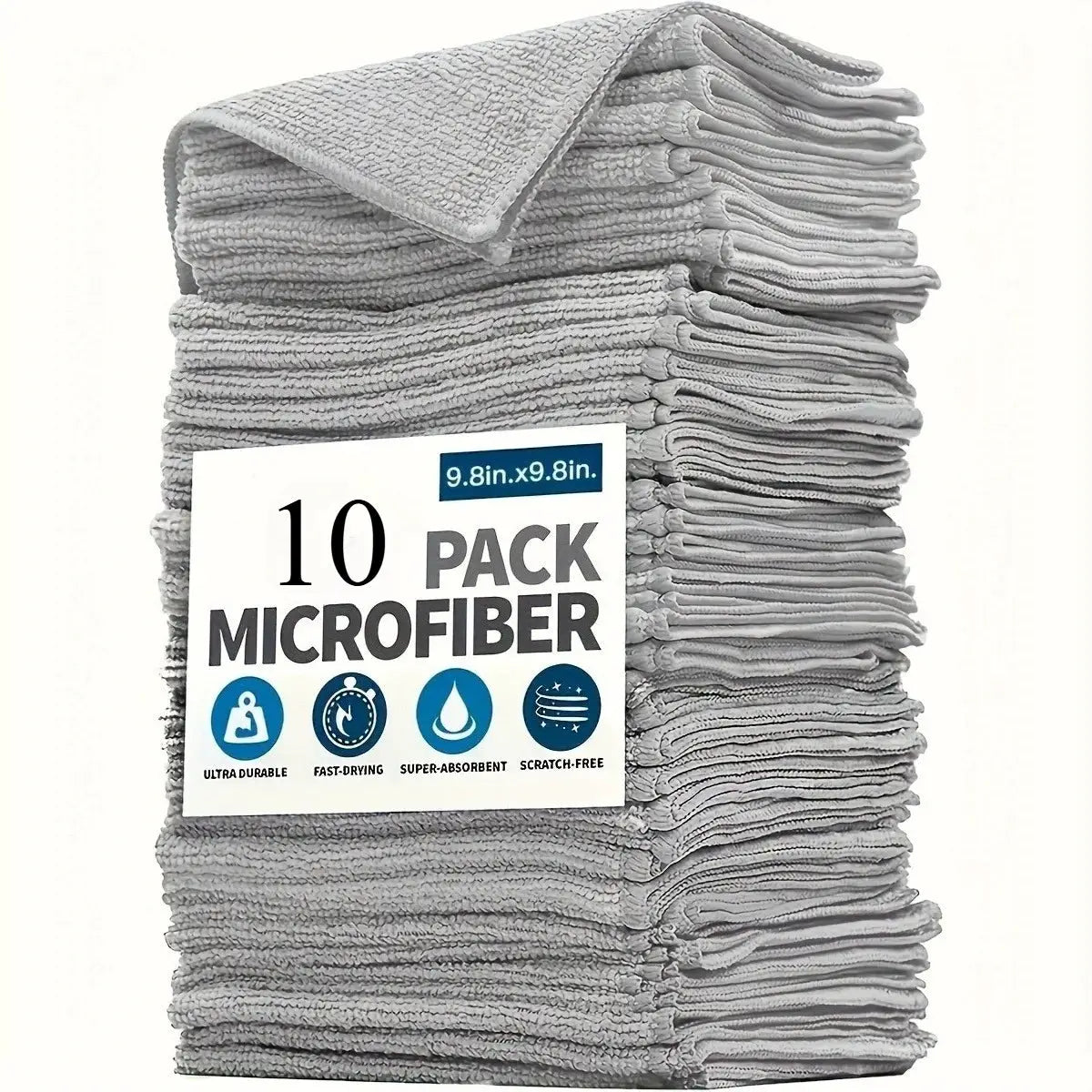Simples Market microfiber cleaning cloths 10-pack, gray, lint-free and super-absorbent for car windows