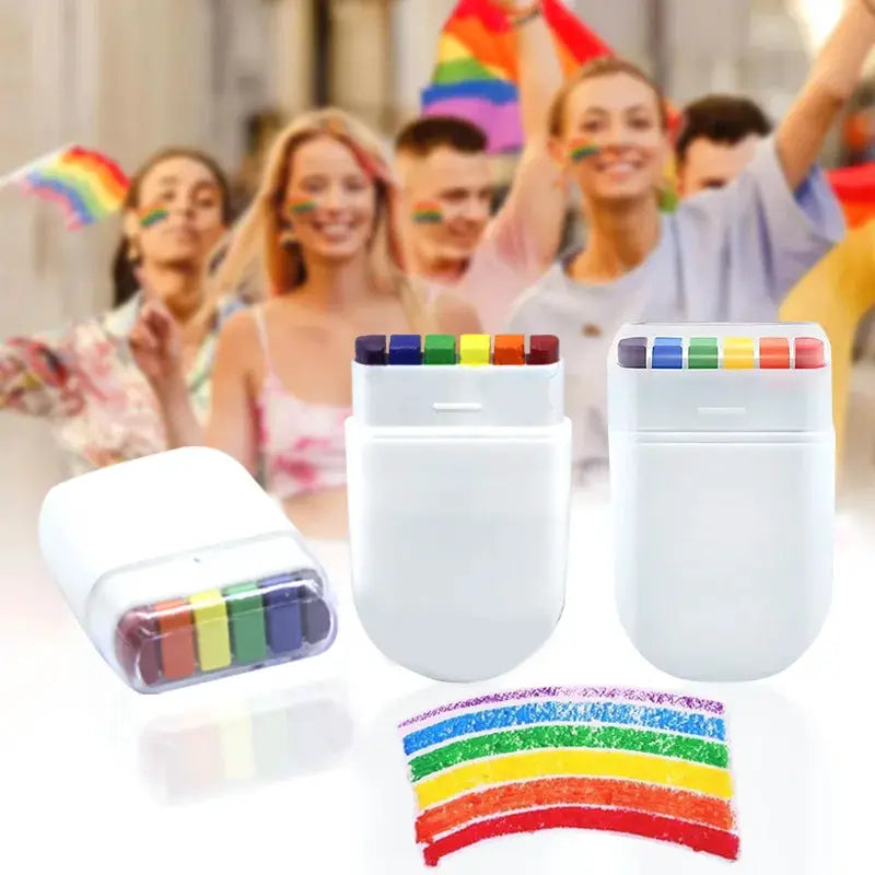 6-Color Rainbow Crayon Paint Sticks set by Simples Market in white cases, colorful party favors