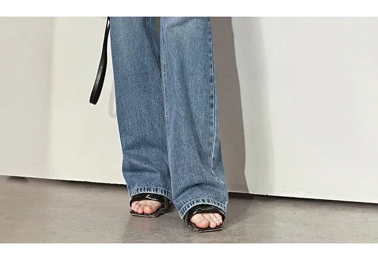 Amii Minimalism Vintage Denim Jeans Women Loose Wide Leg Autumn Pants