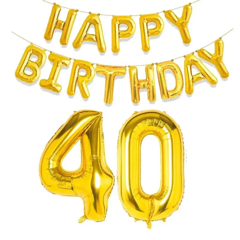 15 Piece Gold Happy Birthday Foil Balloons Set With Numeric Cutouts For Milestone Ages 10 To 60 Kids And Adults