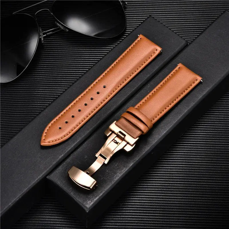 TimberWing Leather Watch Band 18mm 20mm 22mm 24mm Genuine Leather With Stainless Steel Butterfly Buckle Clasp
