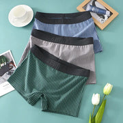 Panties 3-pack cotton striped women's boyshorts with mid-rise waist in blue, gray and green.
