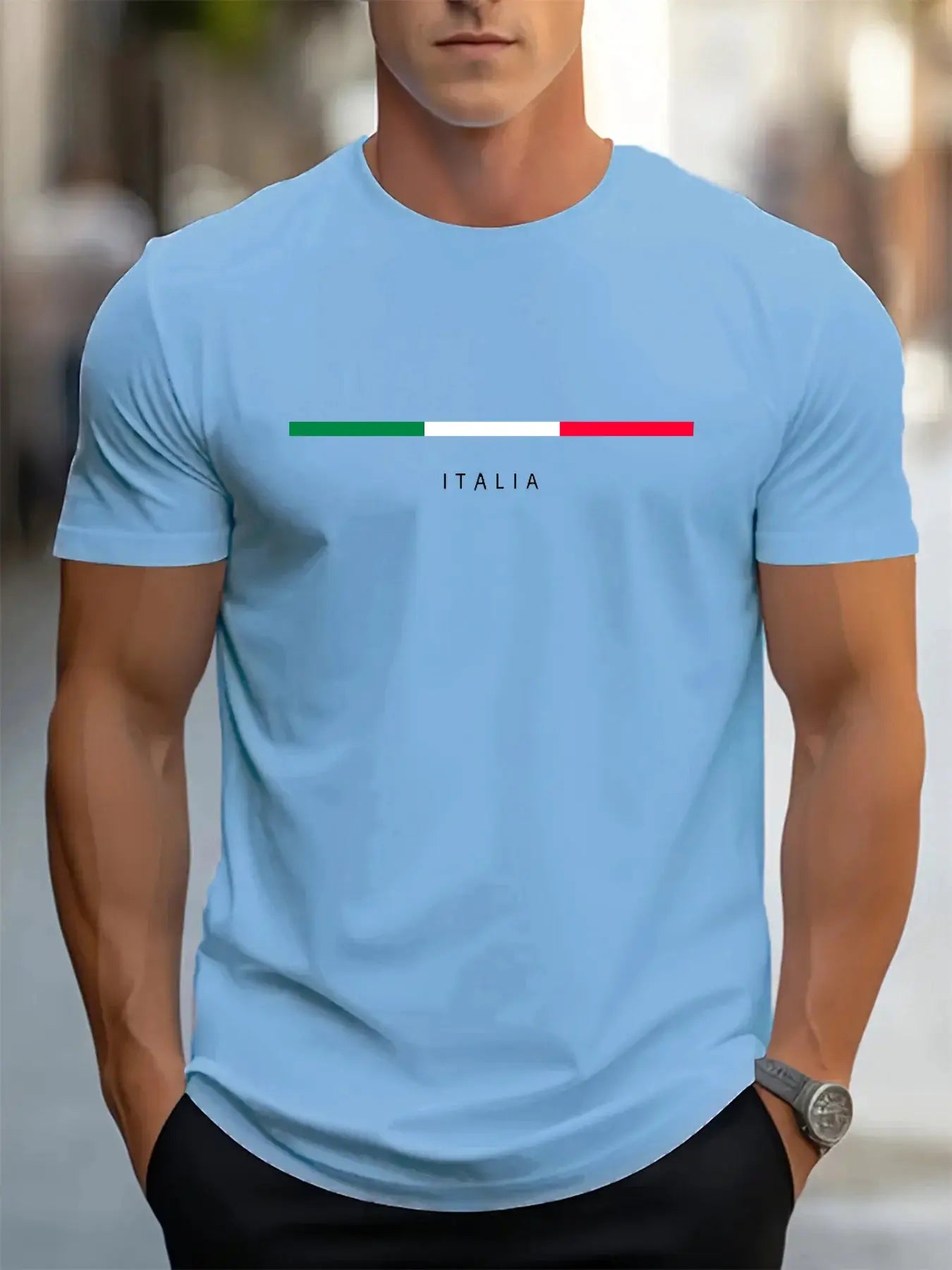Mens 100 Percent Cotton Summer T Shirt Plus Size Loose Fit Casual Italia Pattern Printed Round Neck Short Sleeve