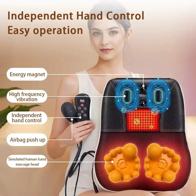 Electric cervical neck massager pillow with airbag cushions, heating and remote control