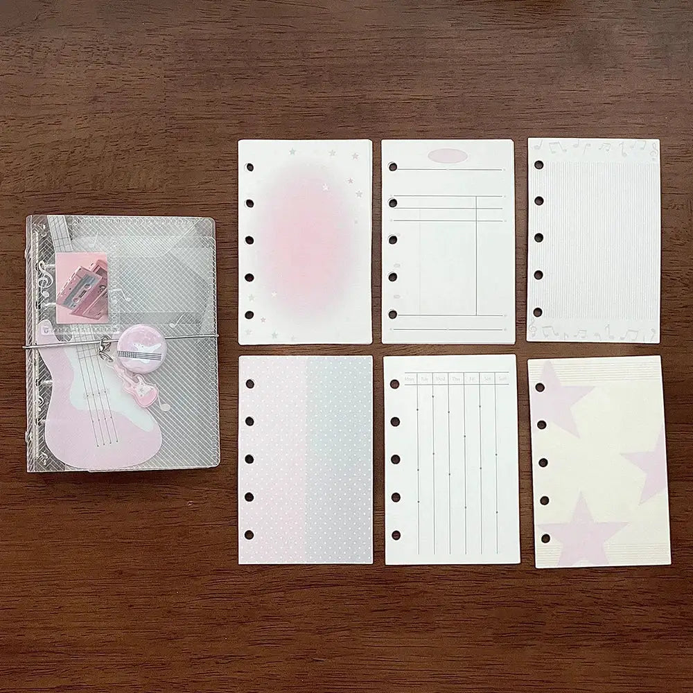 Simples Market M5 binder notebook scrapbook, pink music-theme PP twill with tie closure, includes six cards