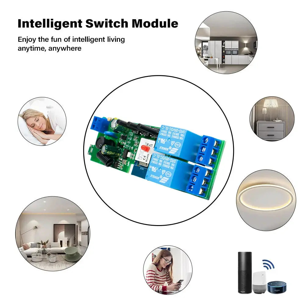 WIFI Smart Garage Gate Relay Module; blue dual-relay PCB for DC12-24V/AC220V with RF433 remote