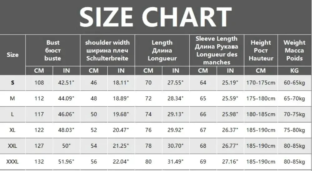 Autumn men's pullover size chart from Simples Market showing chest, shoulder, length, sleeve for S-XXXL