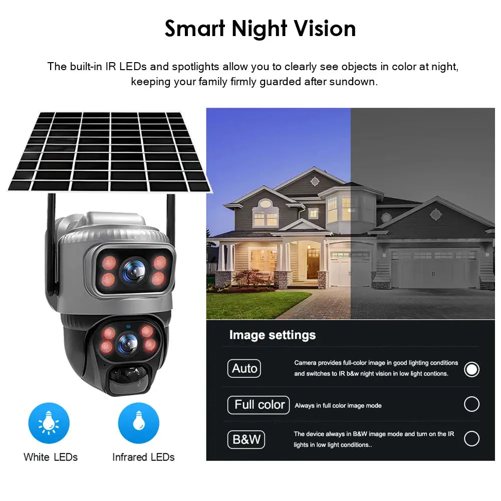 V380 Dual Lens 4G Solar Security Camera With PIR Human Detection Night Vision Waterproof IP CCTV 8MP 4K