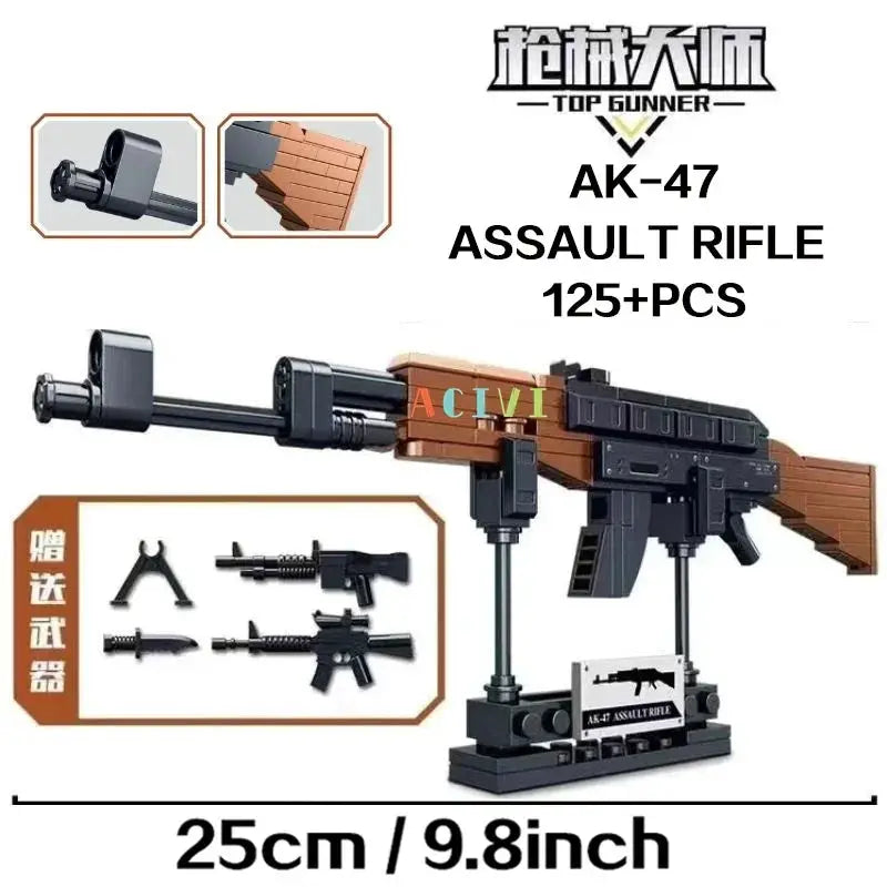 Technical Building Block Set Military Weapon Models Including AK47 Revolver Submachine Gun Sniper Barrett For Kids