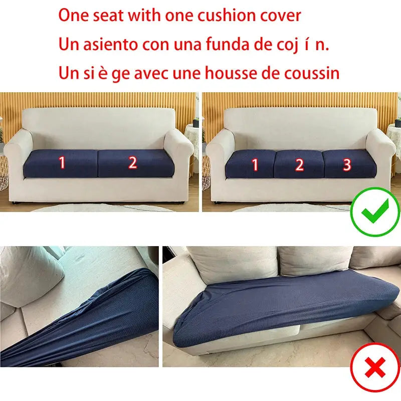 Simples Market navy jacquard sofa seat cushion cover; thick stretch slipcover protects sofas from pets and kids.