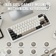 Attack Shark X66 wireless mechanical keyboard with white body and side-printed PBT keycaps, 60% gasket-mounted