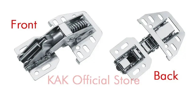 KAK hydraulic cabinet hinge pair with soft-close damper; metallic silver kitchen cabinet hardware