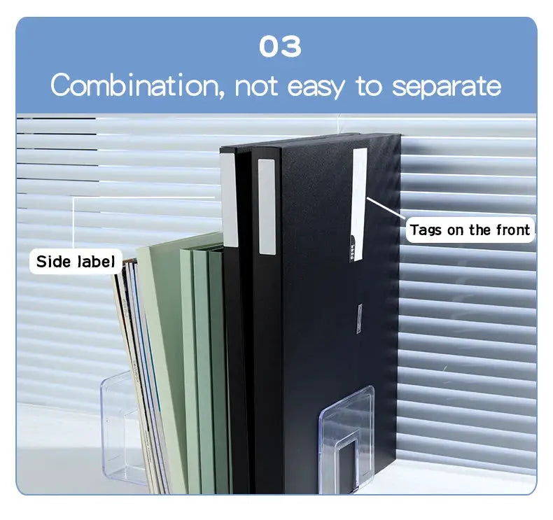 Simples Market A3 black document file box, foldable buckle, waterproof plastic storage with front tag and side labels.